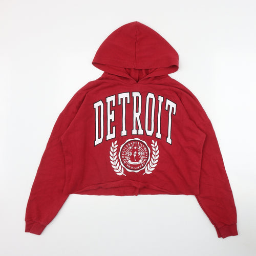 New Look Girls Red  Cotton Pullover Hoodie Size 14-15 Years  Pullover - 'Detroit'
