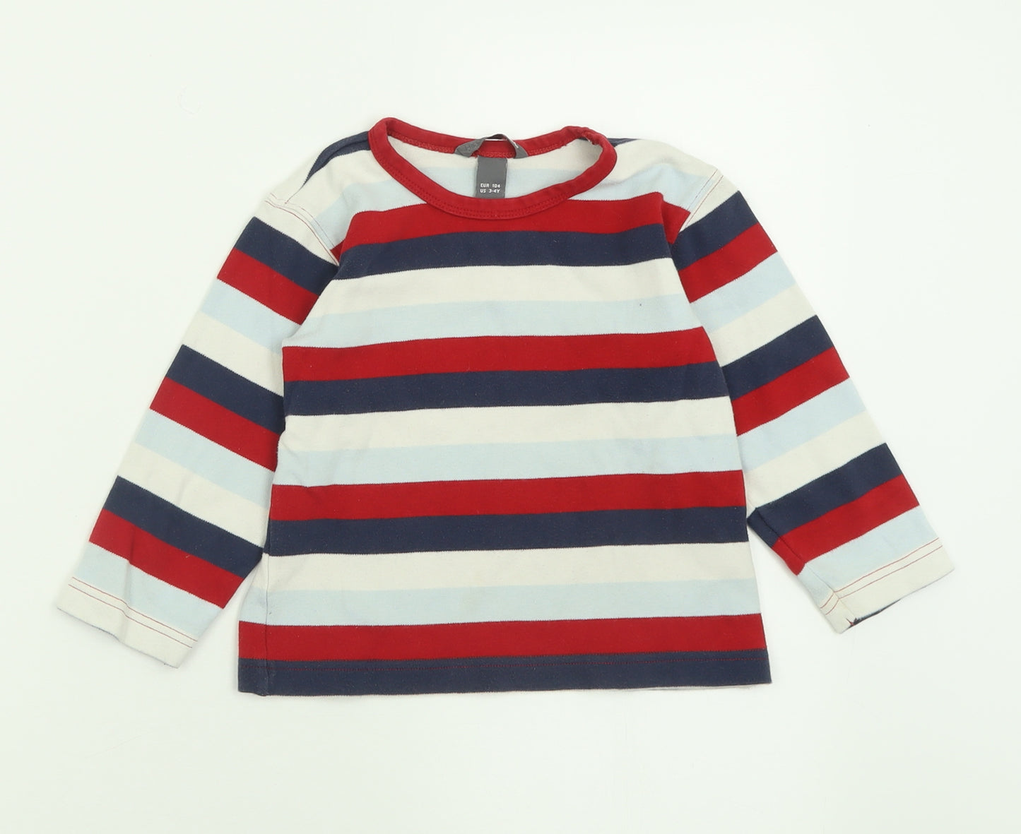 H&M Boys Multicoloured Striped Cotton Basic Casual Size 3-4 Years Crew Neck Pullover