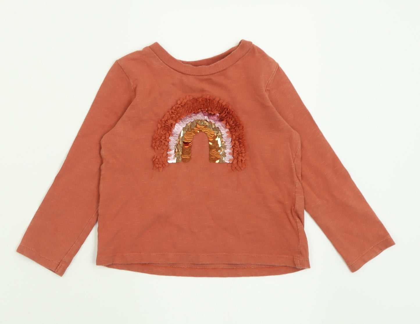 NEXT Girls Orange  Cotton Basic Casual Size 3 Years Crew Neck Pullover