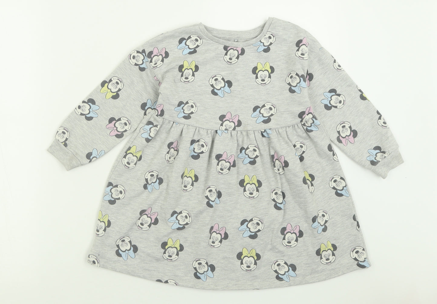George Girls Grey Geometric Polyester Jumper Dress  Size 3-4 Years  Crew Neck Pullover - Minnie Mouse