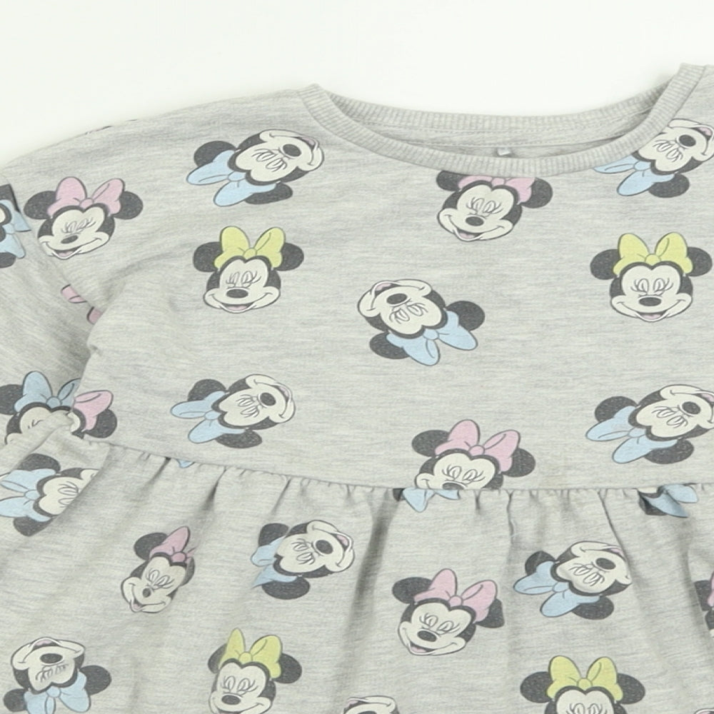 George Girls Grey Geometric Polyester Jumper Dress  Size 3-4 Years  Crew Neck Pullover - Minnie Mouse