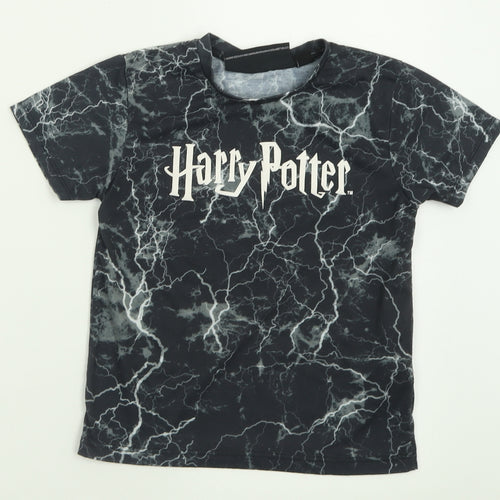 Primark Boys Black  Polyester Basic T-Shirt Size 6-7 Years Crew Neck Pullover - Harry Potter