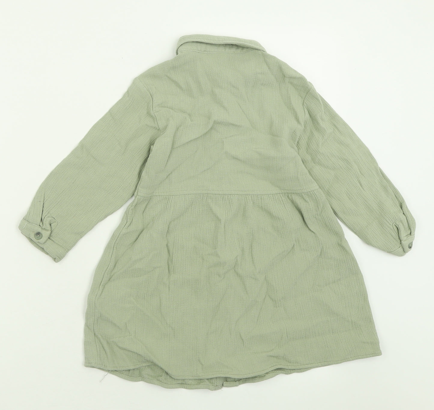 Zara Girls Green  Viscose A-Line  Size 3-4 Years  Collared Button