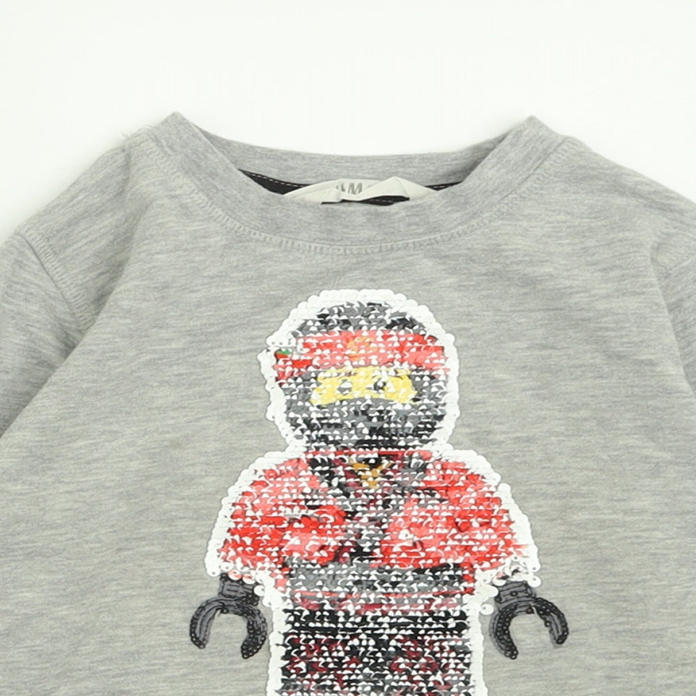 H&M Boys Grey Crew Neck  Cotton Pullover Jumper Size 3-4 Years  Pullover - Lego