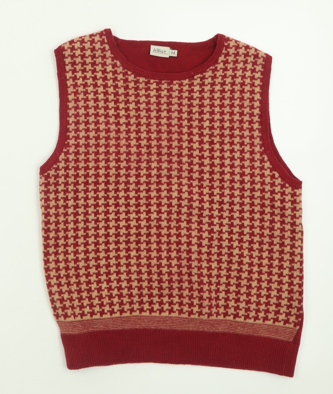InWear Womens Red Crew Neck Plaid Wool Vest Jumper Size M