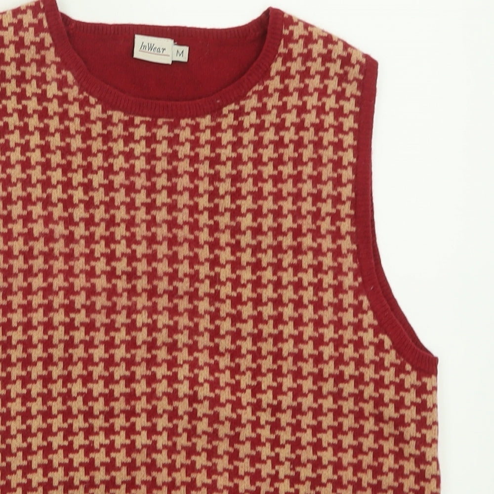 InWear Womens Red Crew Neck Plaid Wool Vest Jumper Size M