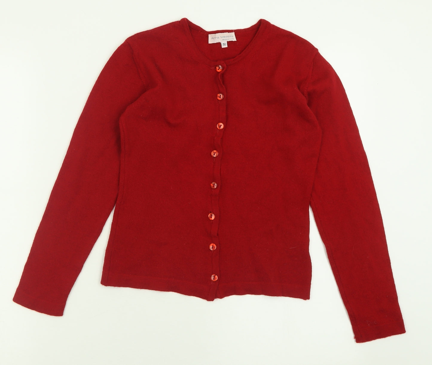 anna meazza Womens Red Crew Neck  Wool Cardigan Jumper Size S