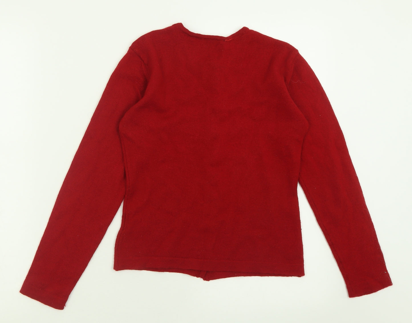 anna meazza Womens Red Crew Neck  Wool Cardigan Jumper Size S