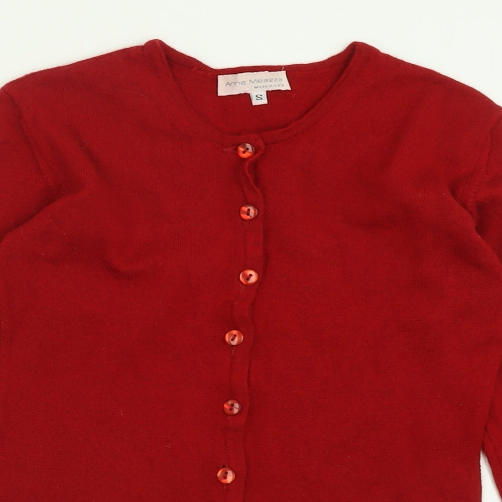 anna meazza Womens Red Crew Neck  Wool Cardigan Jumper Size S