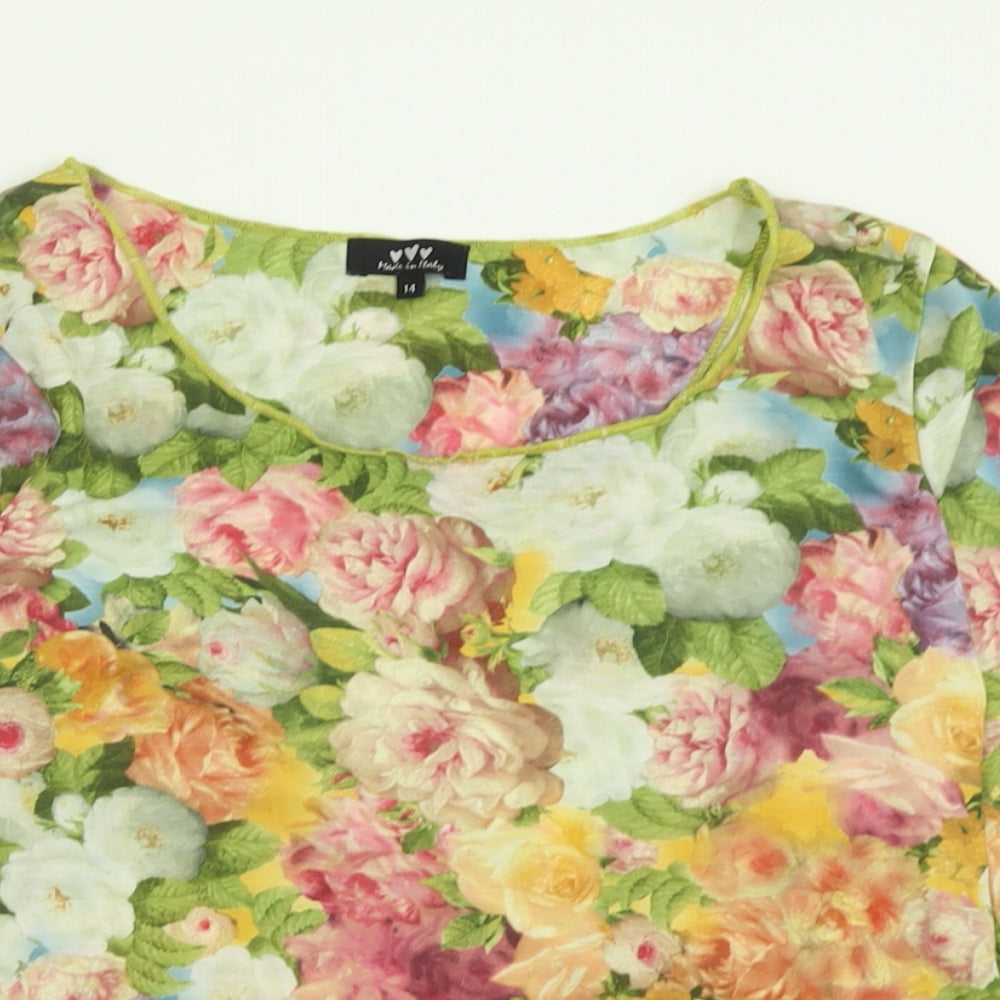 Per Una Womens Multicoloured Floral Polyester Basic T-Shirt Size 14 Crew Neck