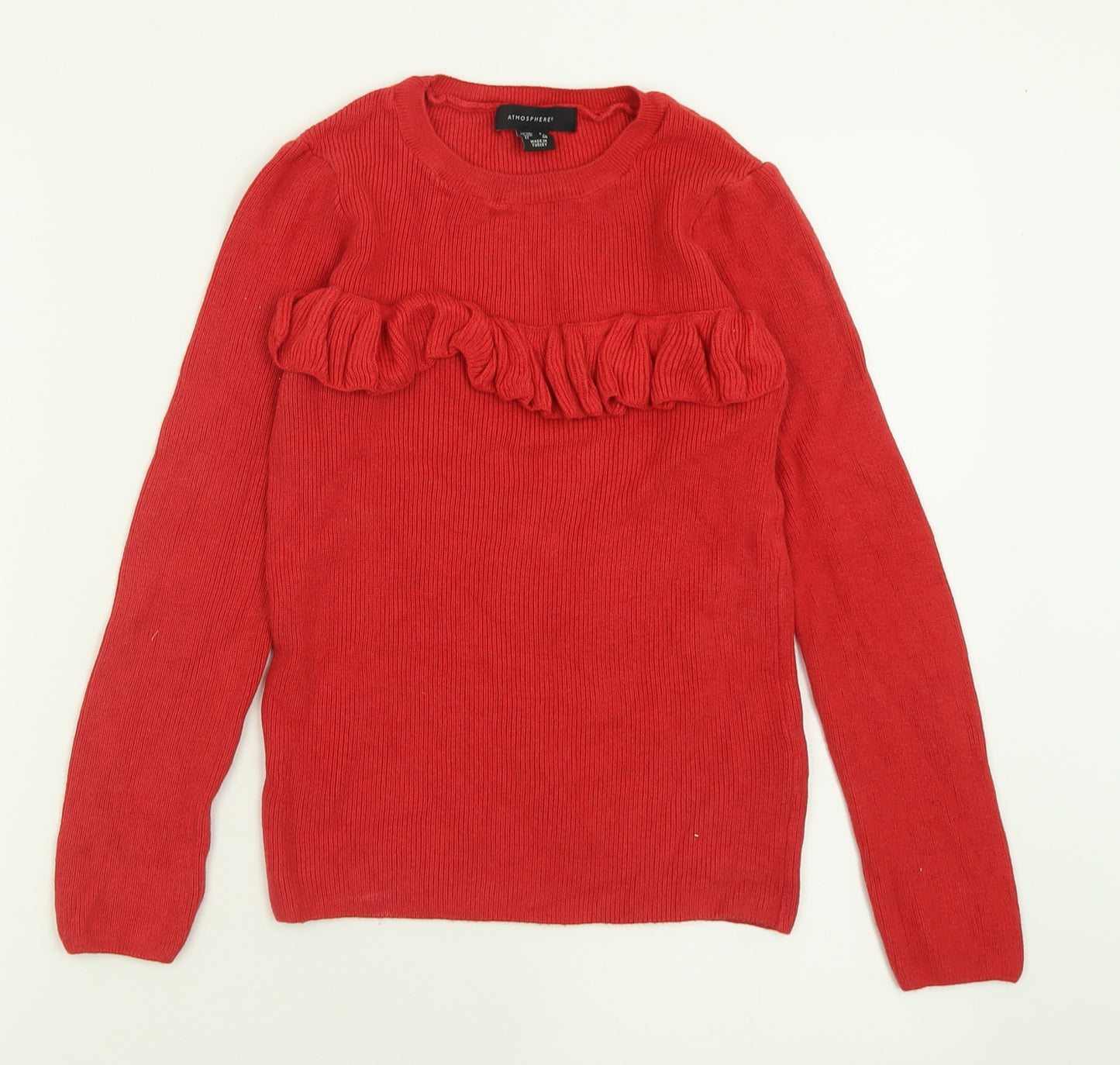 Atmosphere Womens Red Crew Neck  Cotton Pullover Jumper Size 8