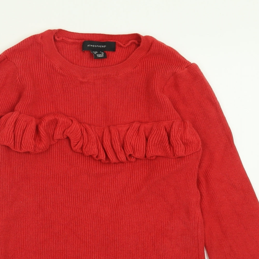 Atmosphere Womens Red Crew Neck  Cotton Pullover Jumper Size 8