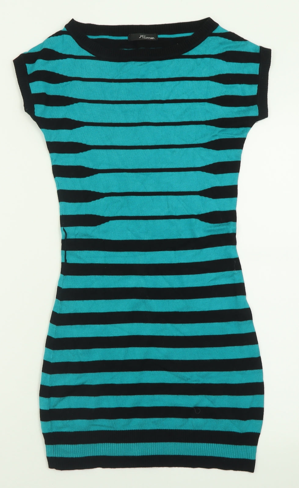 Jane Norman Womens Blue Striped Viscose Bodycon  Size 10  Crew Neck Pullover