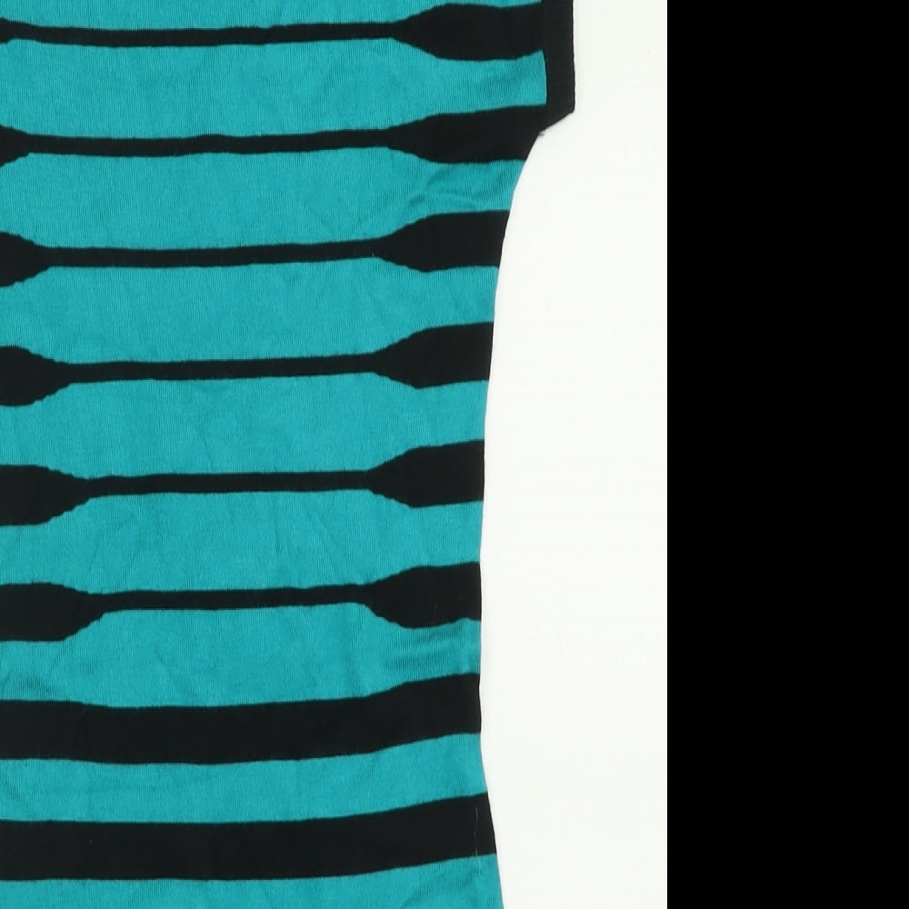 Jane Norman Womens Blue Striped Viscose Bodycon  Size 10  Crew Neck Pullover