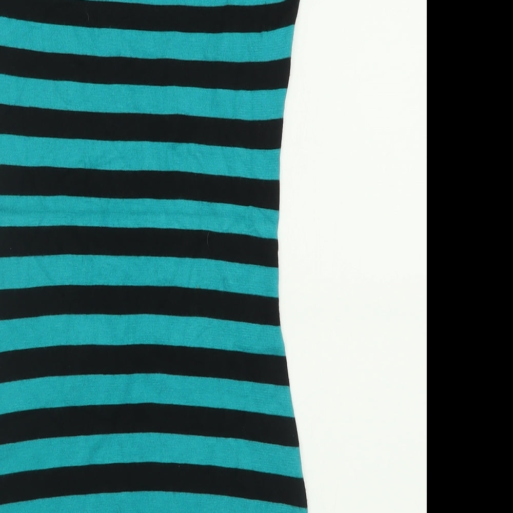 Jane Norman Womens Blue Striped Viscose Bodycon  Size 10  Crew Neck Pullover