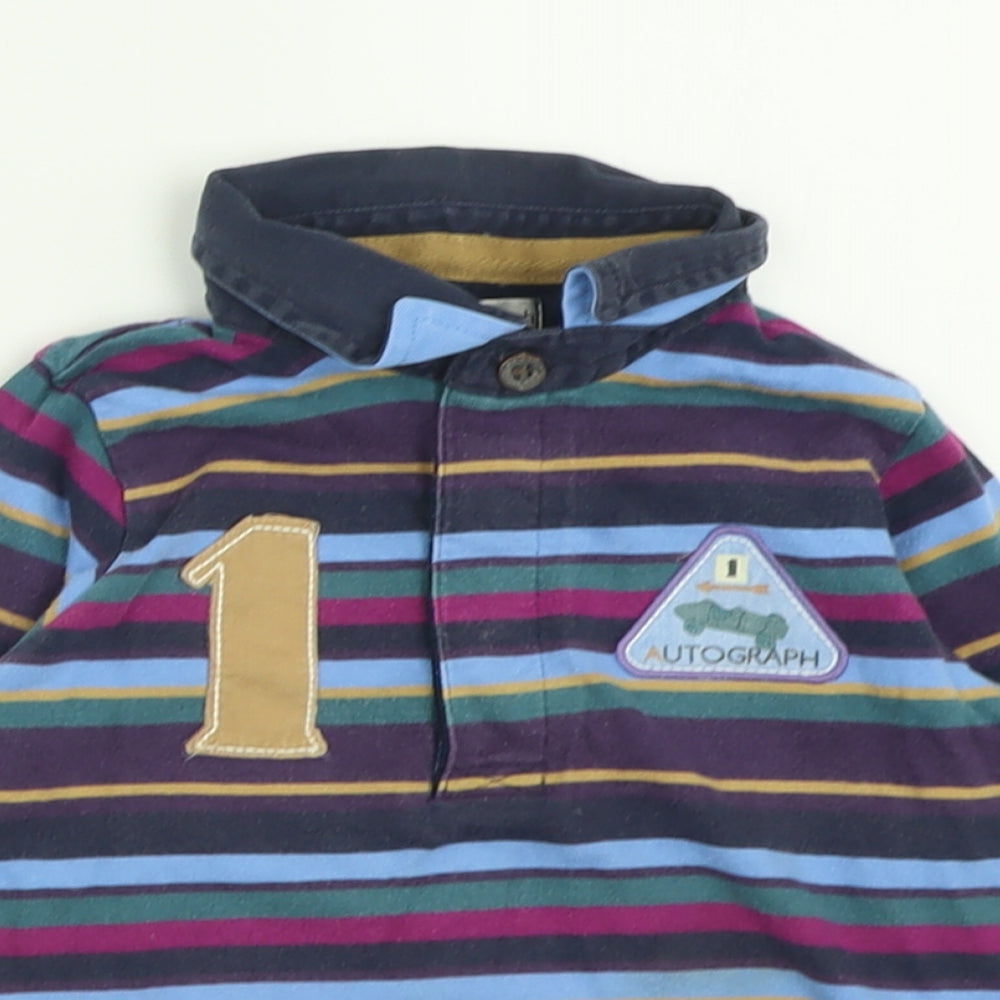Autograph Boys Purple Striped Cotton Basic Polo Size 2-3 Years Collared Button