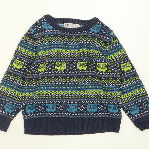 H&M Boys Blue Geometric Cotton Pullover Jumper Size 18-24 Months  Pullover