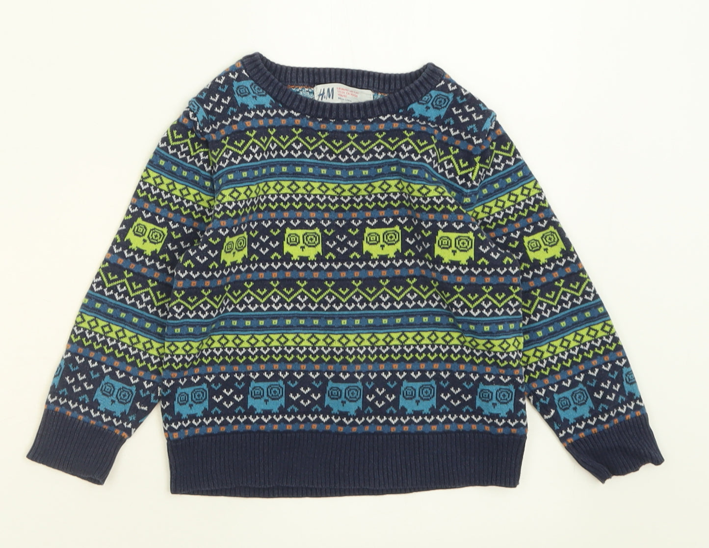 H&M Boys Blue Geometric Cotton Pullover Jumper Size 18-24 Months  Pullover