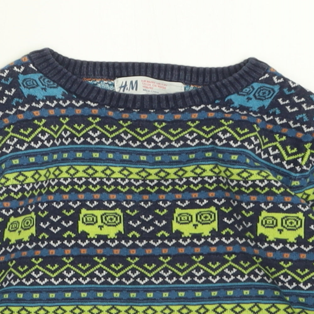 H&M Boys Blue Geometric Cotton Pullover Jumper Size 18-24 Months  Pullover