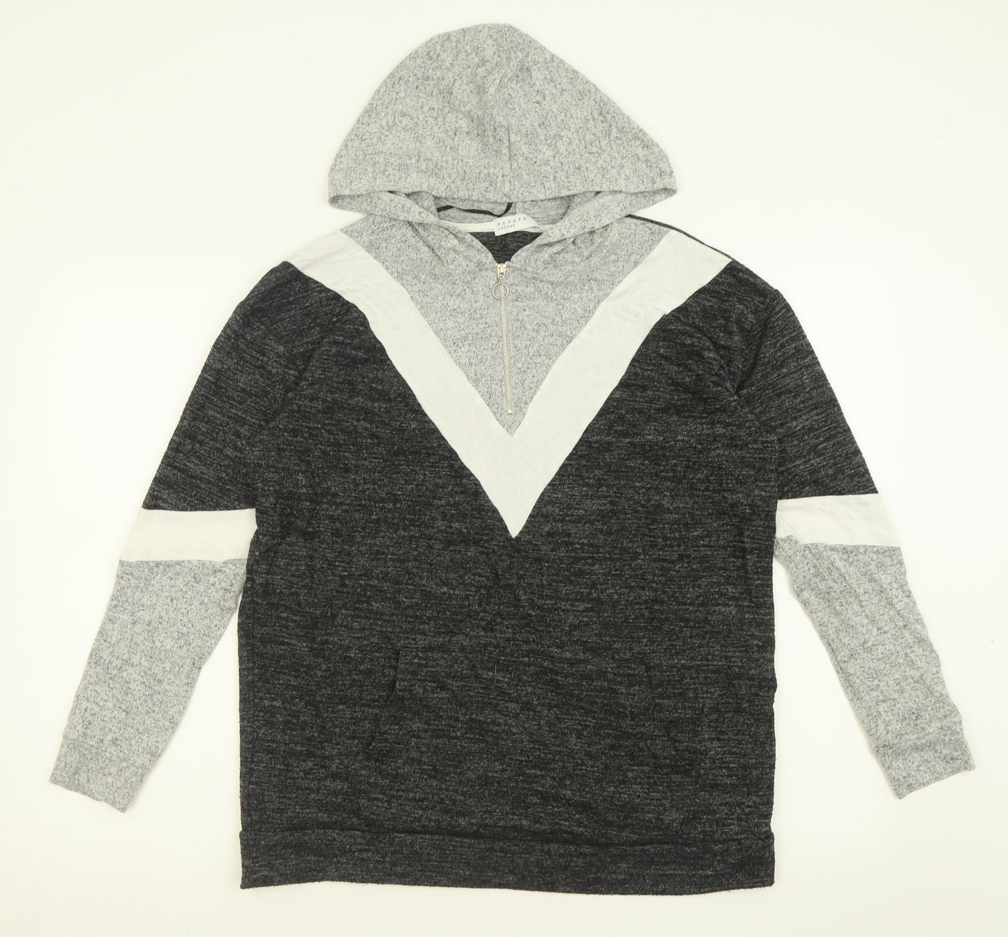Papaya Womens Grey Striped Polyester Pullover Hoodie Size M  Zip
