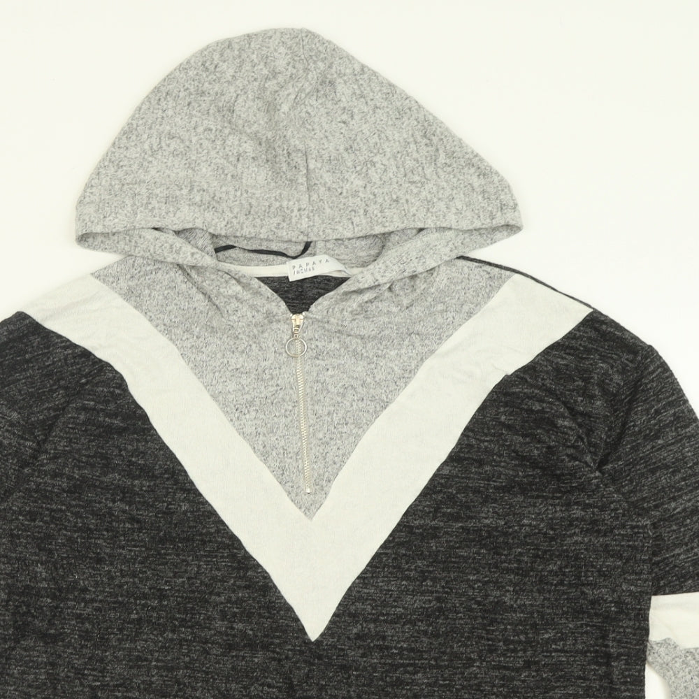 Papaya Womens Grey Striped Polyester Pullover Hoodie Size M  Zip