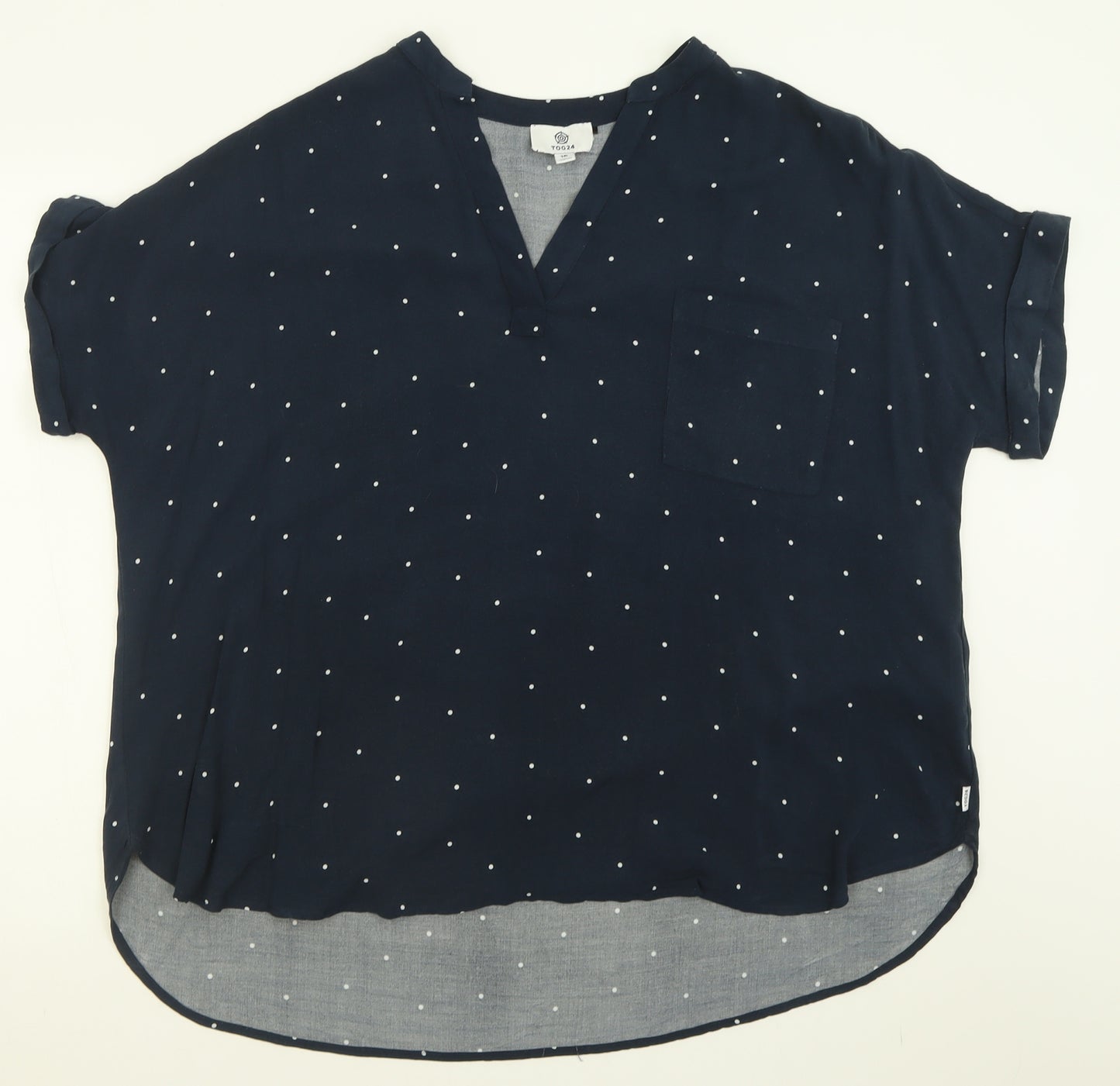 TOG 24 Womens Blue Polka Dot Viscose Basic T-Shirt Size 16 V-Neck