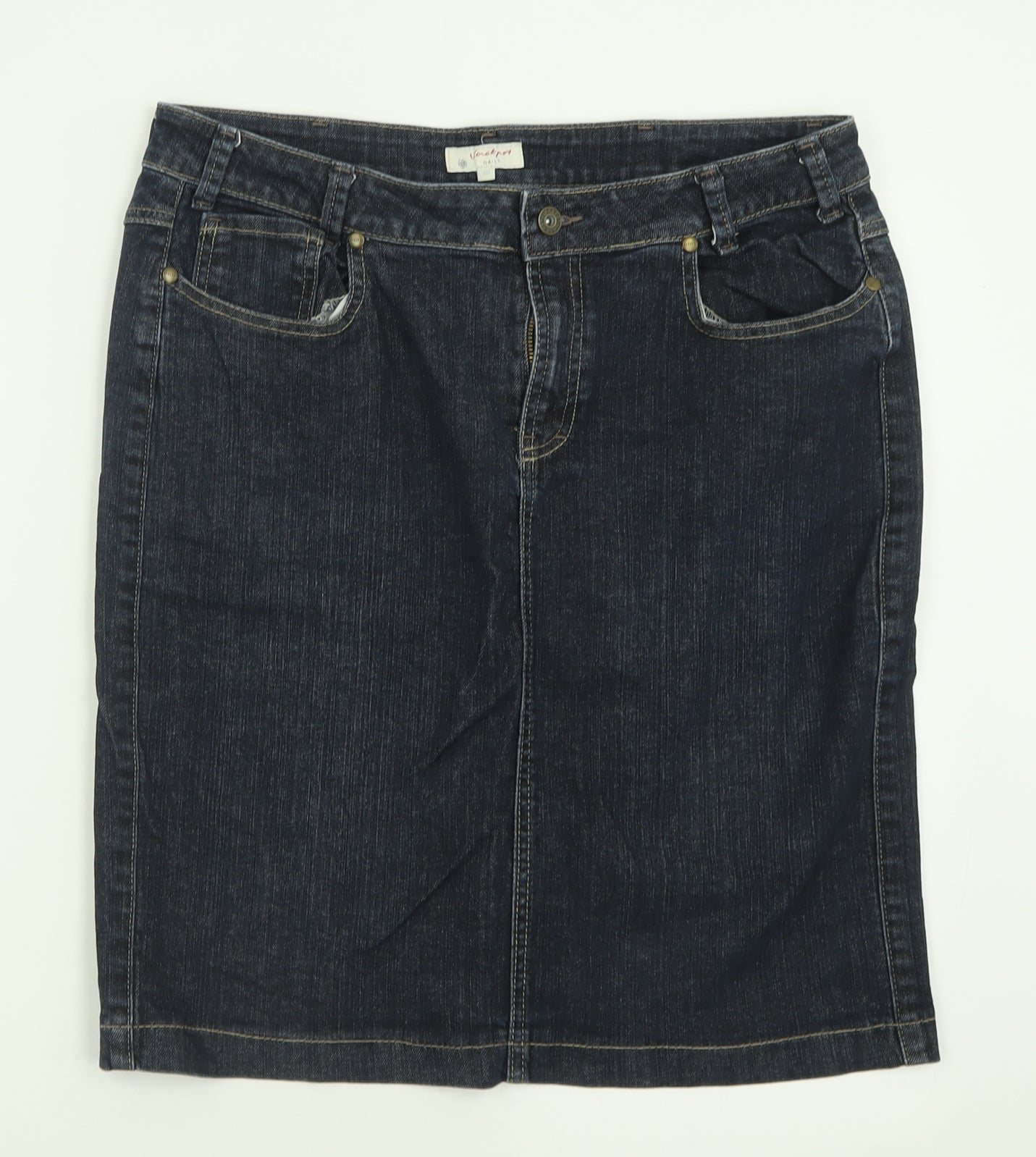 Jackpot Womens Blue  Cotton A-Line Skirt Size 12   Button