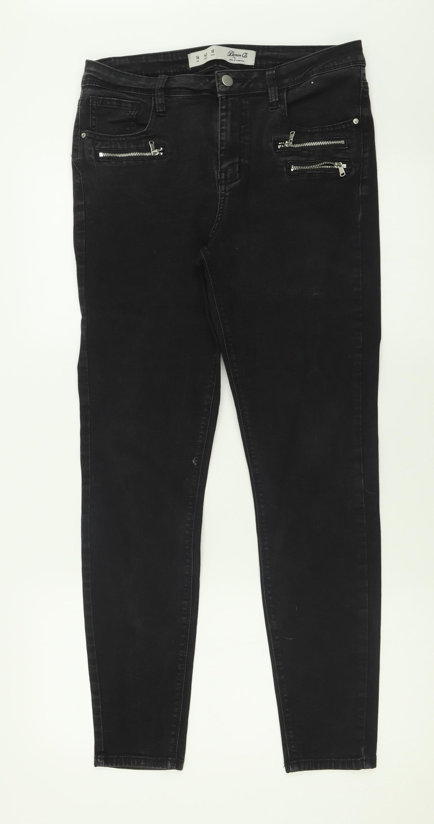 Denim & Co. Womens Black  Cotton Skinny Jeans Size 14 L29 in Regular Button