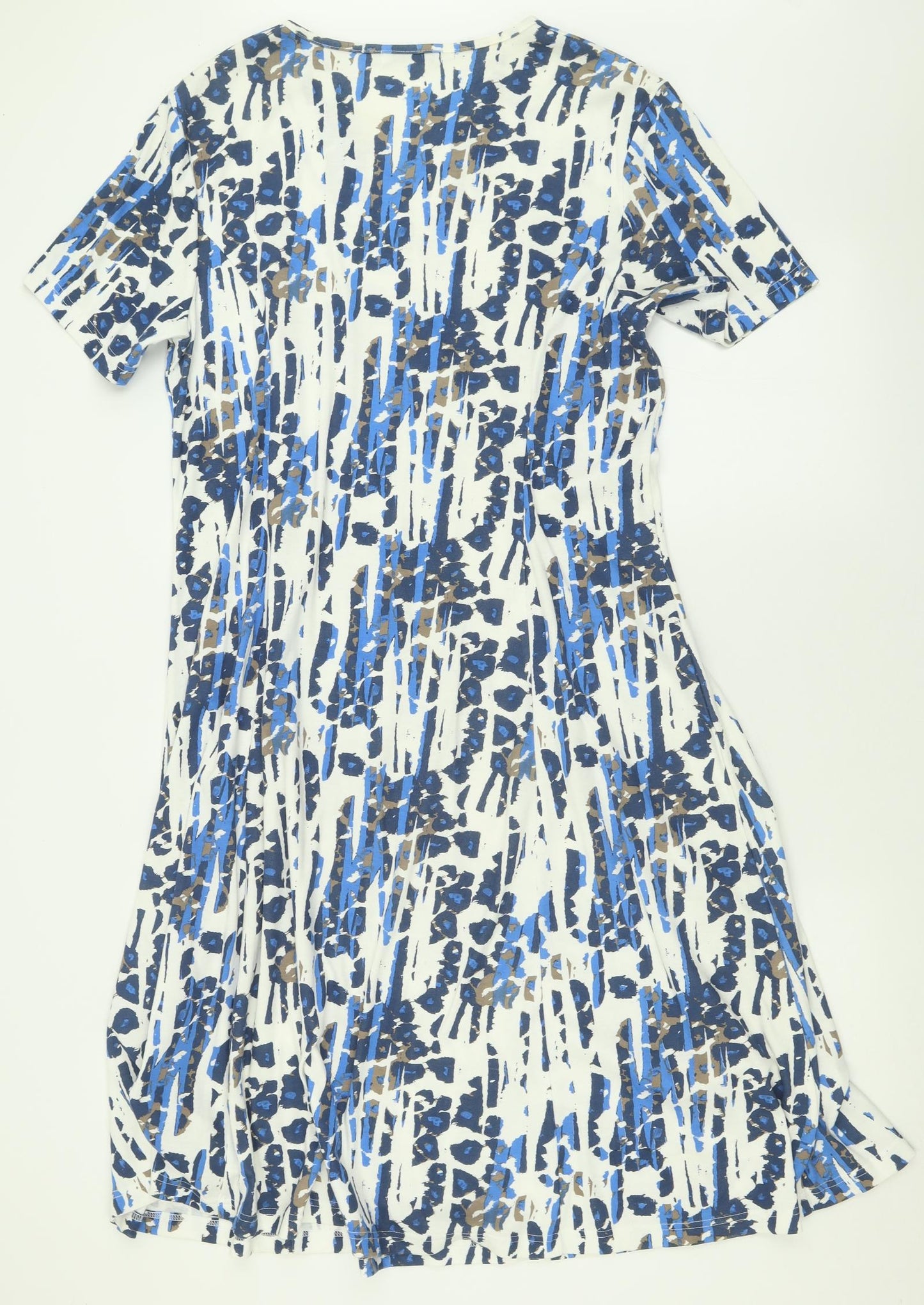 Poppy Womens Blue Geometric Polyester A-Line  Size 18  V-Neck Pullover