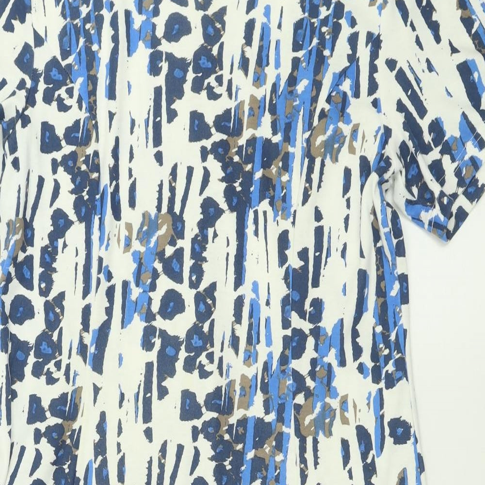 Poppy Womens Blue Geometric Polyester A-Line  Size 18  V-Neck Pullover