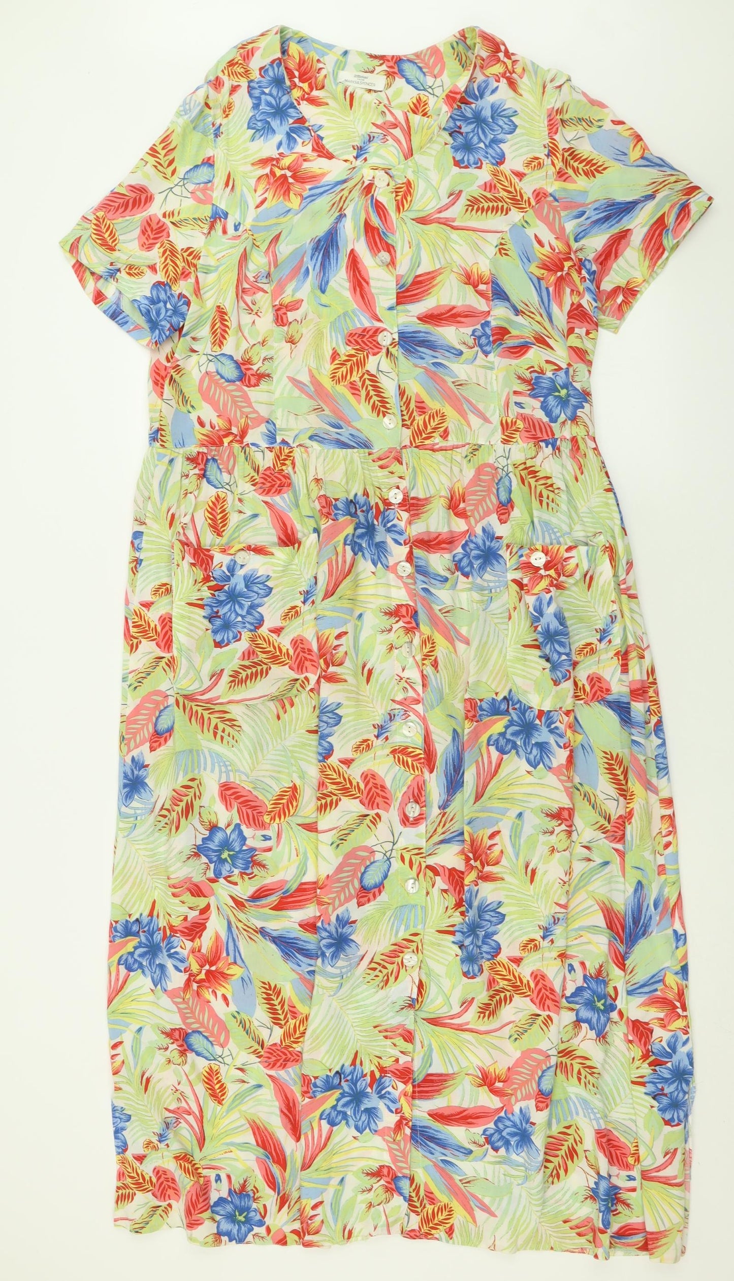 Marks and Spencer Womens Multicoloured Floral Viscose A-Line  Size 16  Crew Neck Button