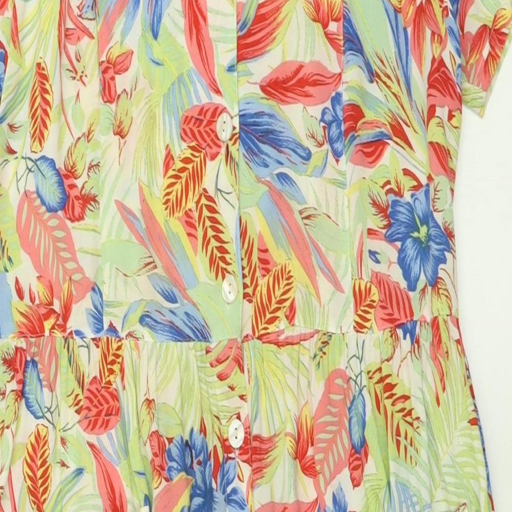 Marks and Spencer Womens Multicoloured Floral Viscose A-Line  Size 16  Crew Neck Button