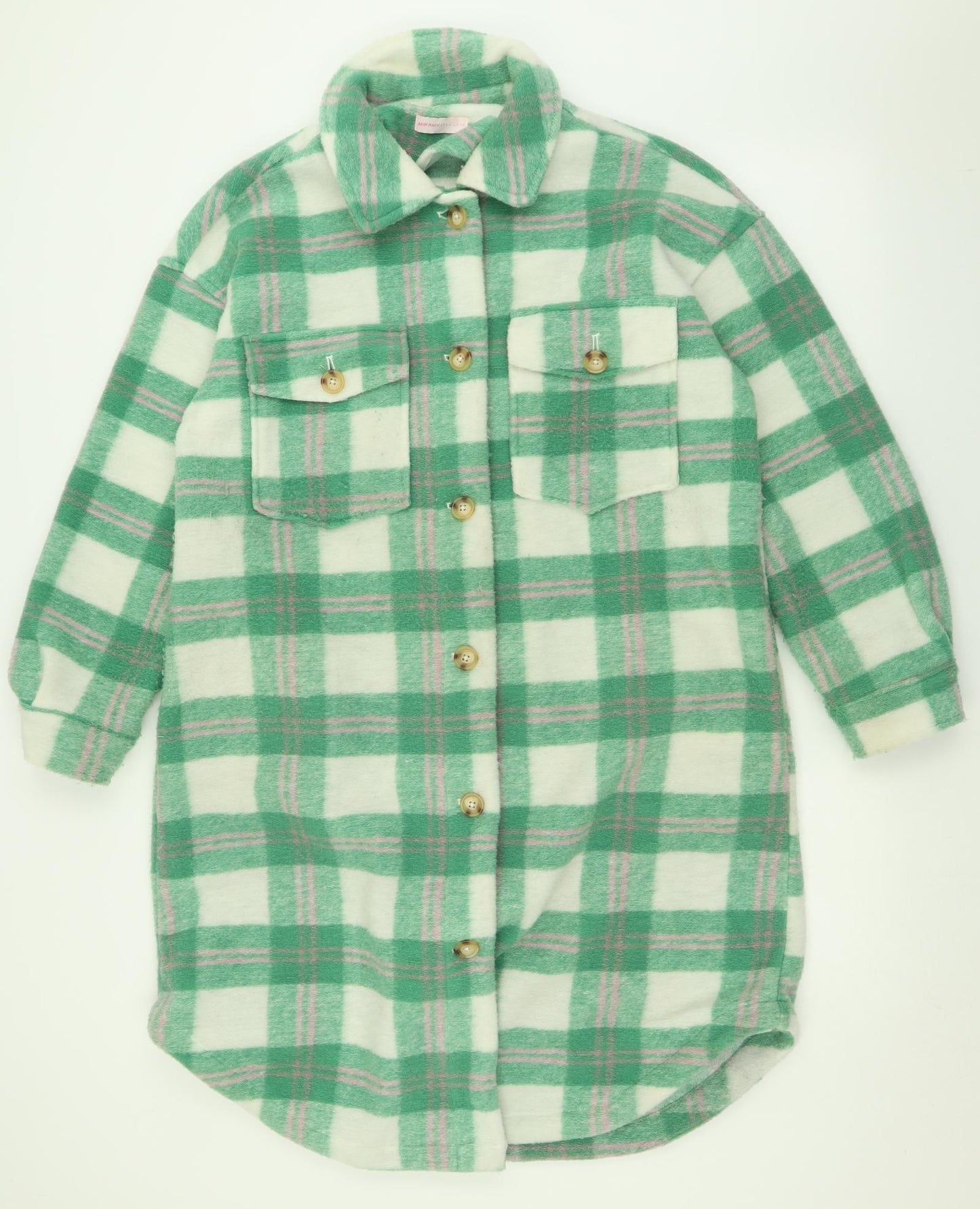 New Look Womens Green Check  Overcoat Coat Size 14  Button
