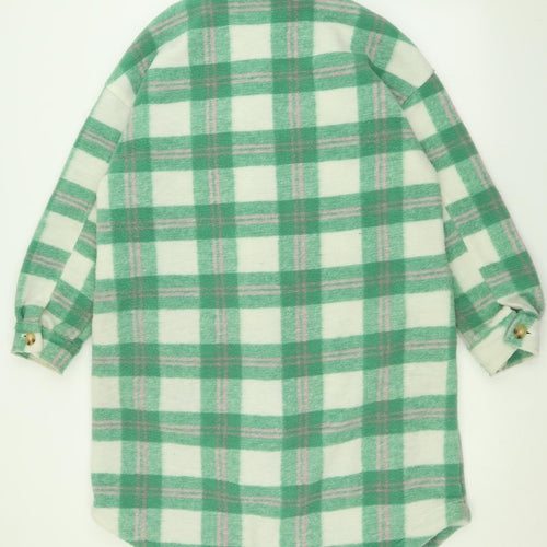 New Look Womens Green Check  Overcoat Coat Size 14  Button