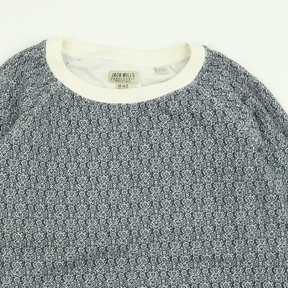 Jack Wills Womens Blue Geometric Cotton Pullover Sweatshirt Size 14  Pullover