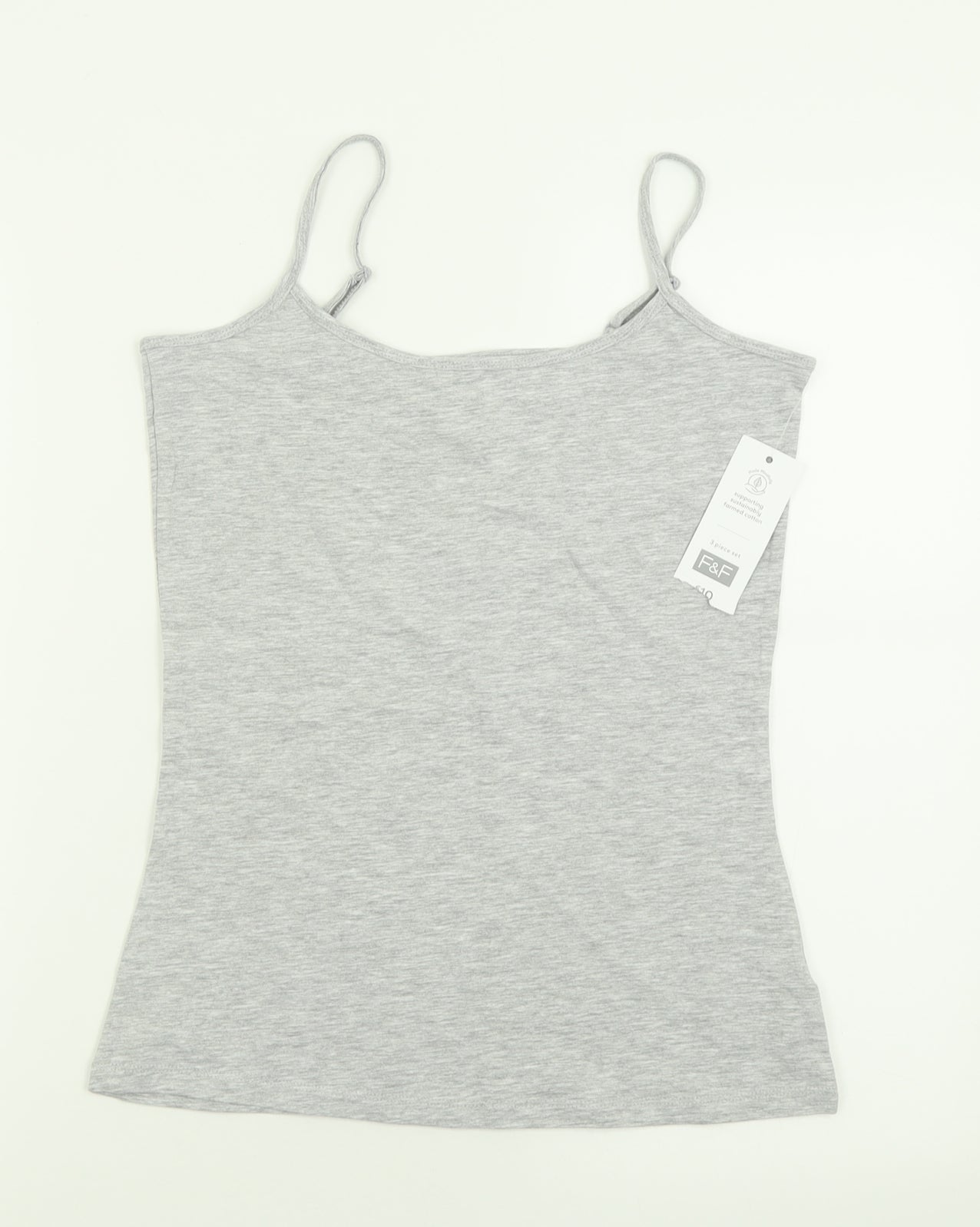 F&F Womens Grey  Cotton Basic Tank Size 10 Scoop Neck