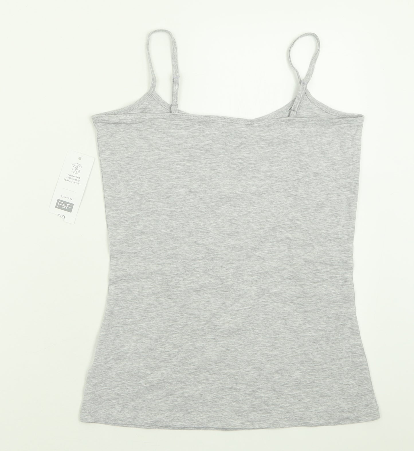 F&F Womens Grey  Cotton Basic Tank Size 10 Scoop Neck