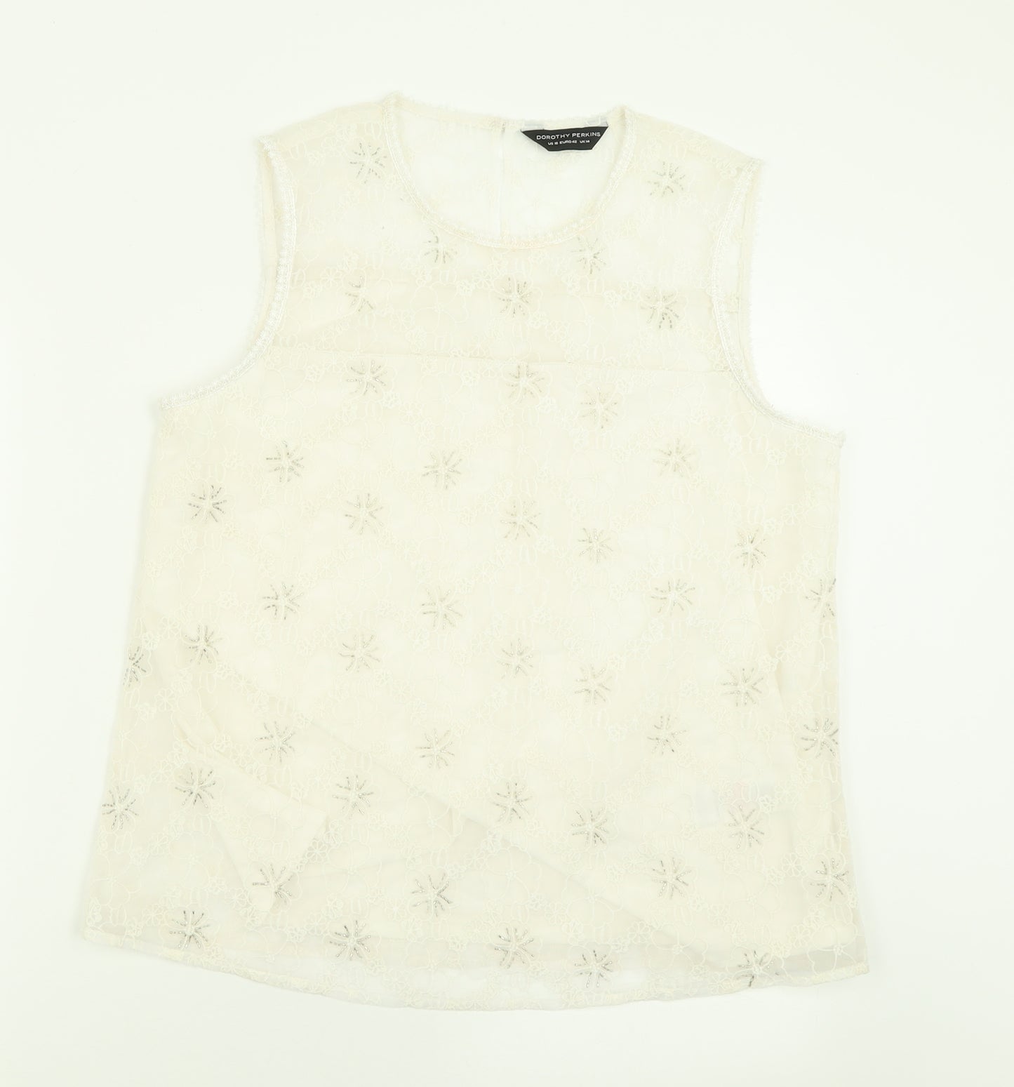 Dorothy Perkins Womens Ivory  Nylon Basic Tank Size 14 Crew Neck