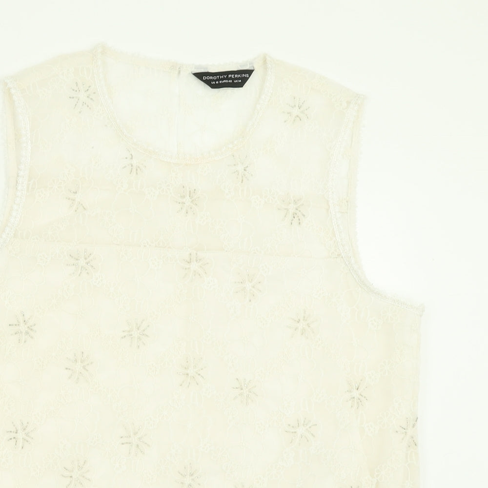 Dorothy Perkins Womens Ivory  Nylon Basic Tank Size 14 Crew Neck