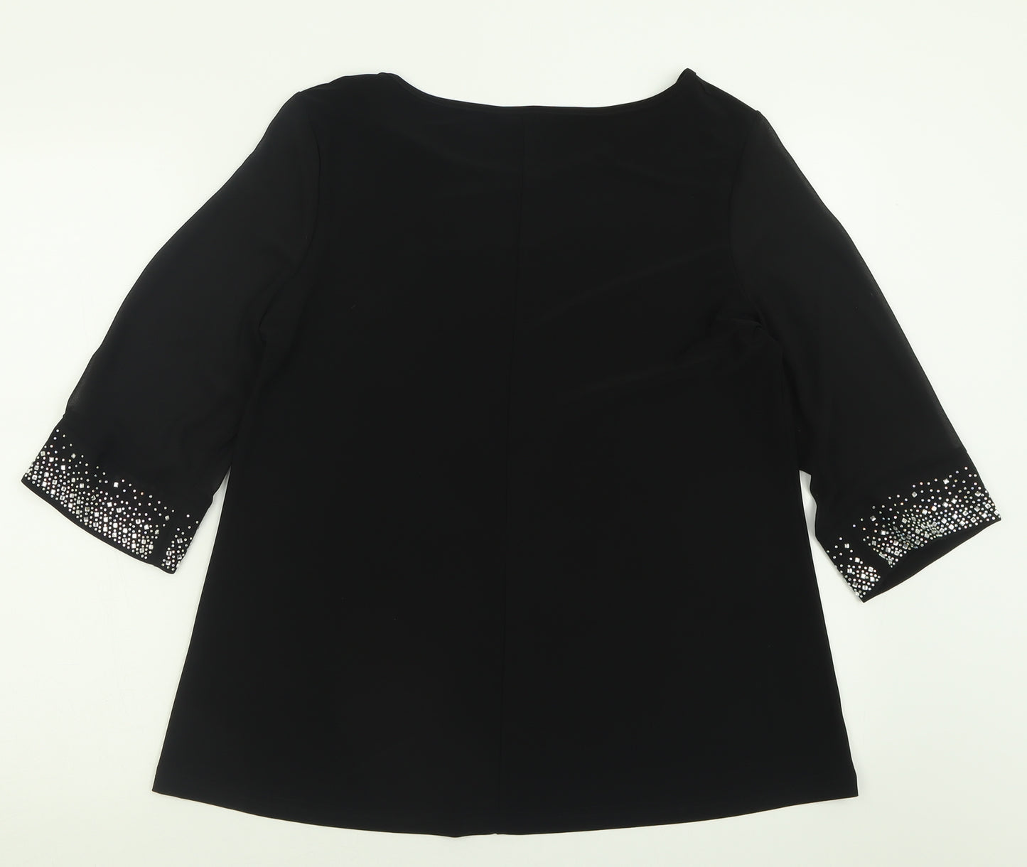 Roman Womens Black  Polyester Basic T-Shirt Size 12 Crew Neck - Mesh sleeves