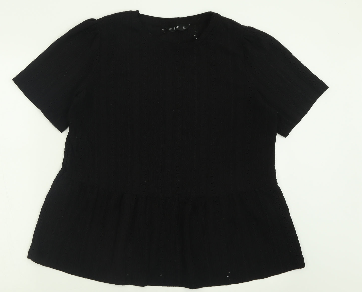 F&F Womens Black  Polyester Basic T-Shirt Size 16 Crew Neck