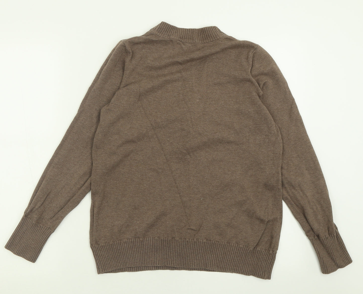 Esprit Womens Brown V-Neck  Cotton Pullover Jumper Size 2XL