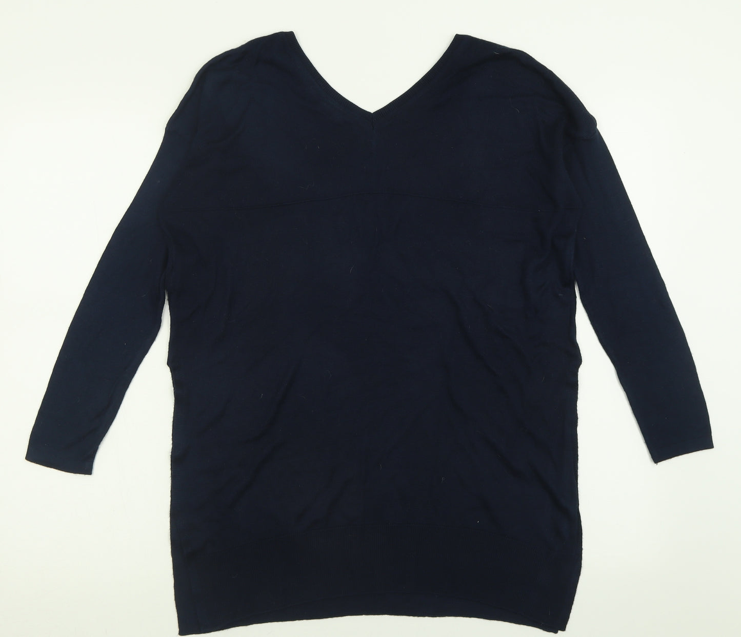Marks and Spencer Womens Blue V-Neck  Viscose Pullover Jumper Size 10