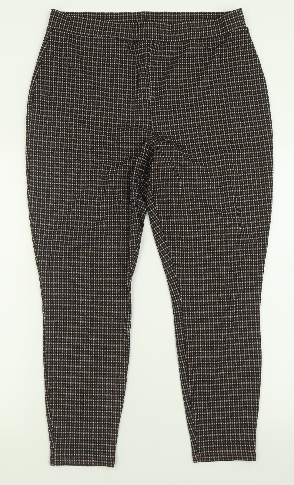 Matalan Womens Brown Plaid Polyester Capri Trousers Size 16 L27 in Regular