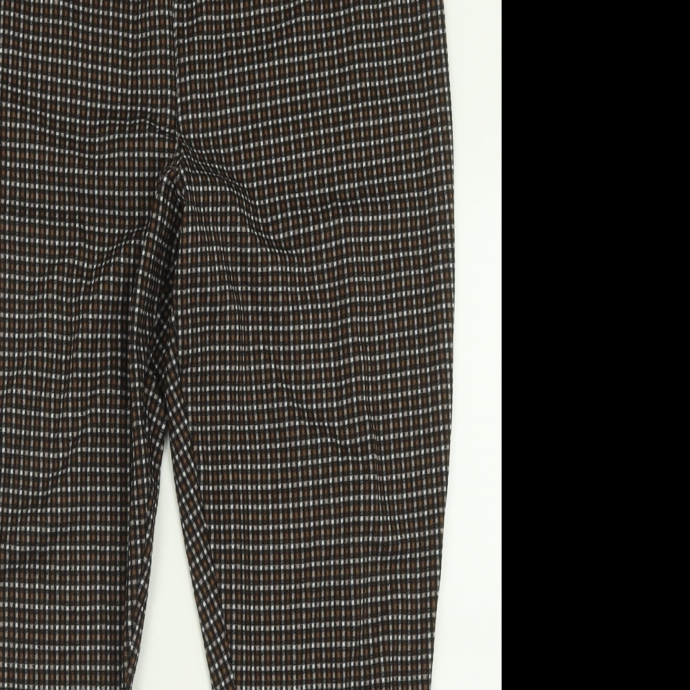 Matalan Womens Brown Plaid Polyester Capri Trousers Size 16 L27 in Regular