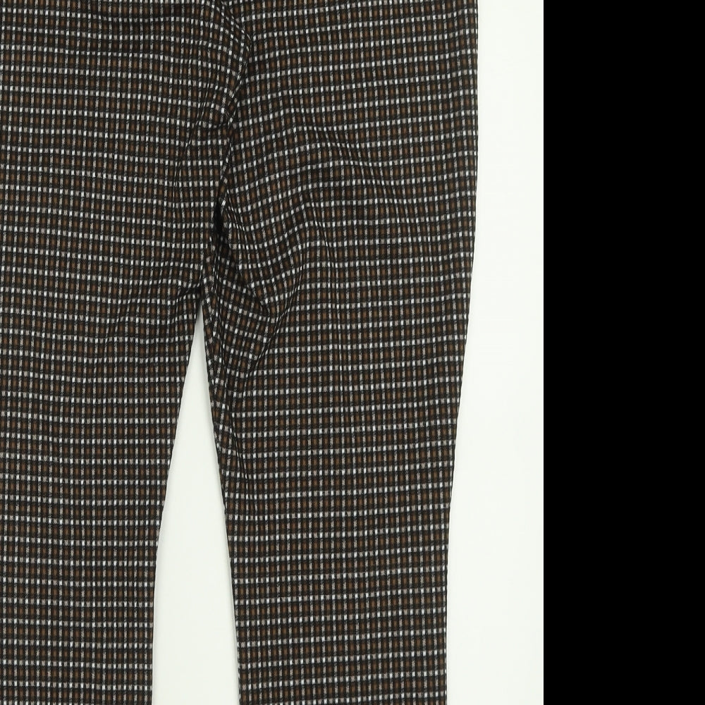 Matalan Womens Brown Plaid Polyester Capri Trousers Size 16 L27 in Regular