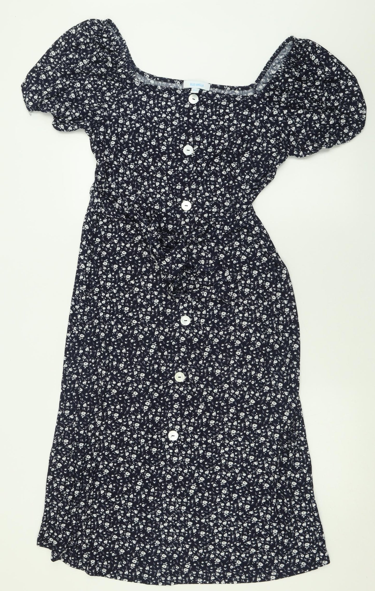 Blue Vanilla Womens Blue Floral Polyester A-Line  Size 14  Square Neck Pullover