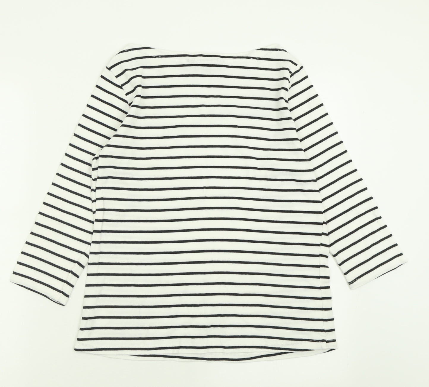 F&F Womens White Striped Cotton Basic T-Shirt Size 14 Boat Neck