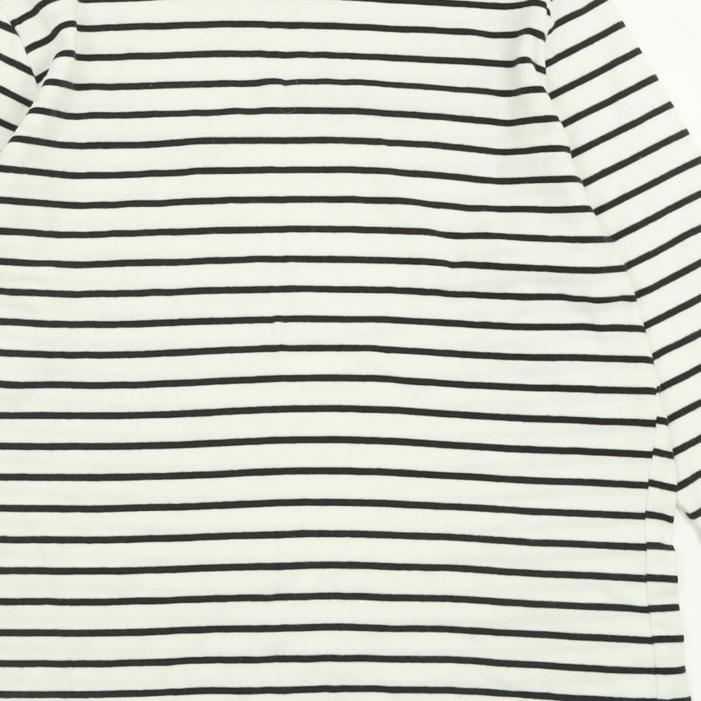 F&F Womens White Striped Cotton Basic T-Shirt Size 14 Boat Neck