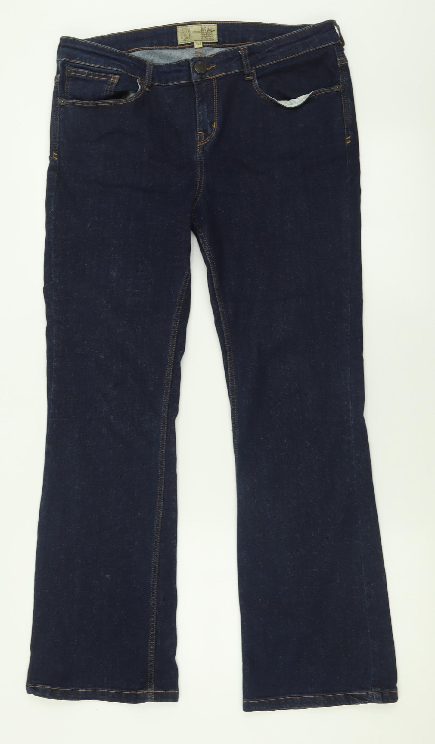 Fat Face Womens Blue  Cotton Bootcut Jeans Size 14 L20 in Regular Button